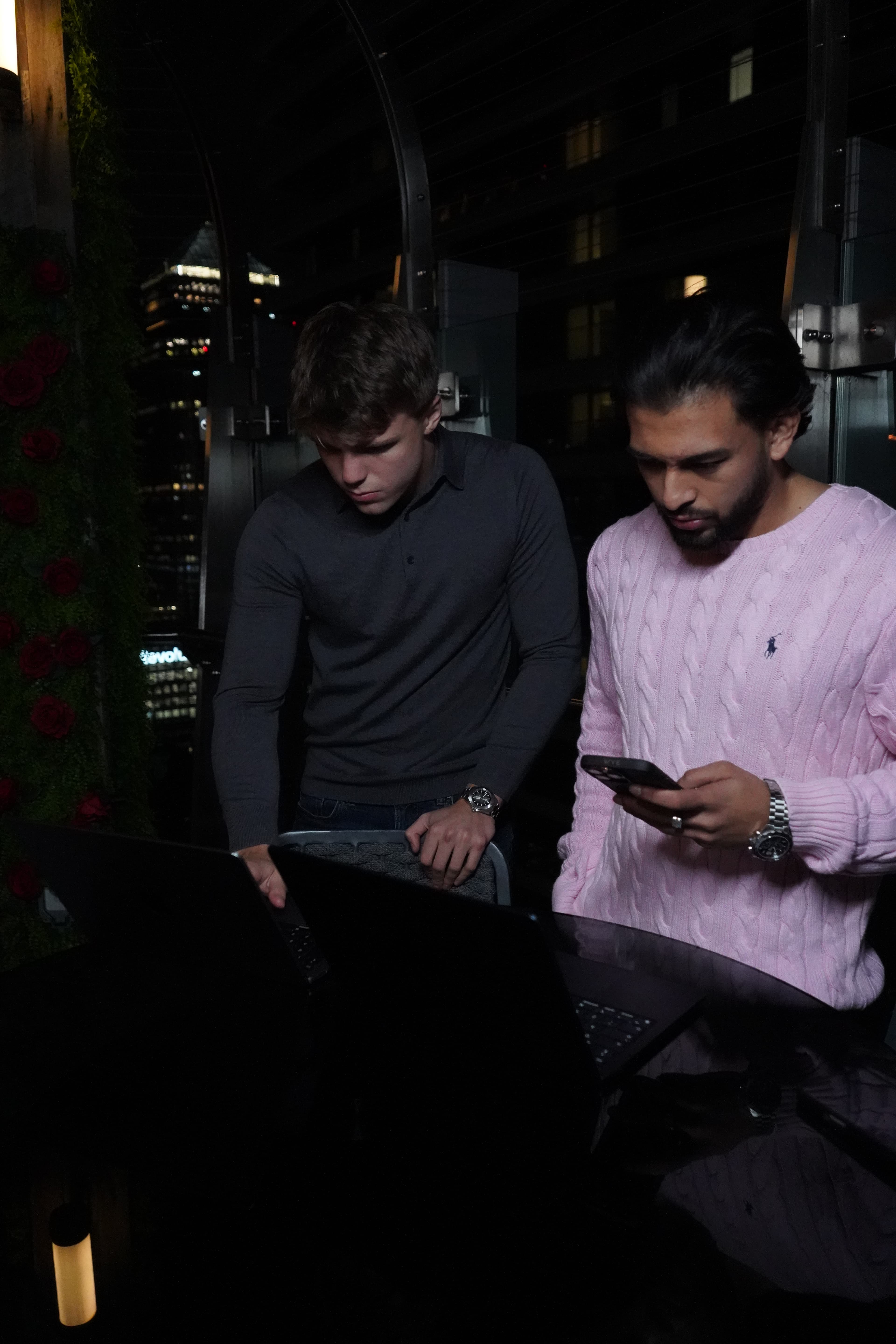Client Reach AI Founders Mahbhir Mahmud and Alfie Tilson discussing AI solutions for businesses